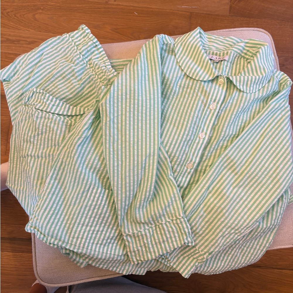 LAKE Pajama Georgie Green Seersucker set